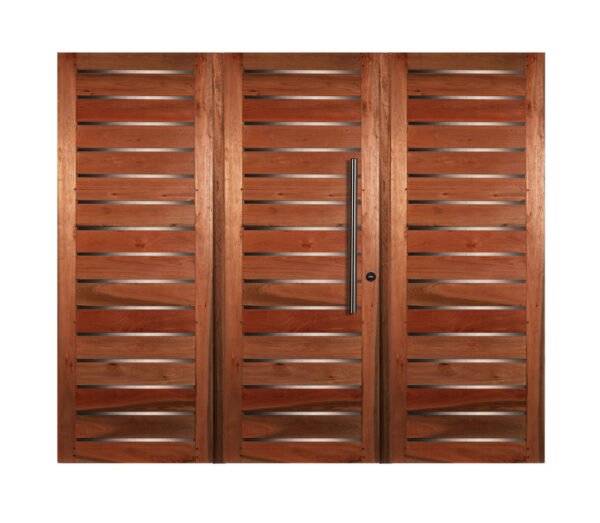 Portón De Abrir Estilo Moderno mod 501 Con Apliques de Acero Inox